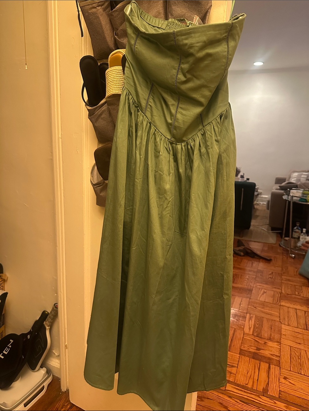 Abercrombie and Fitch Olive Green Strapless Tie-Back Maxi Dress